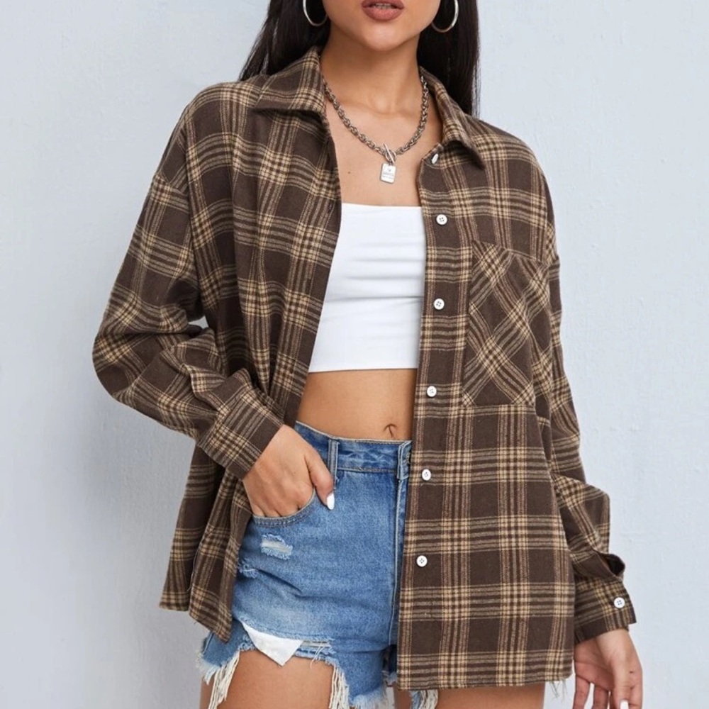 Shein Tartan print button up